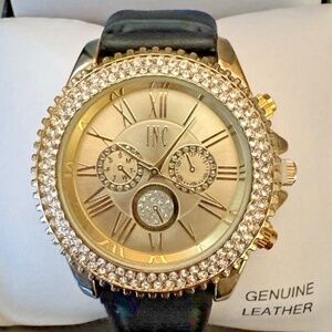 Women's INC Watch w/ Crystals Black Leather Band New in Original Box